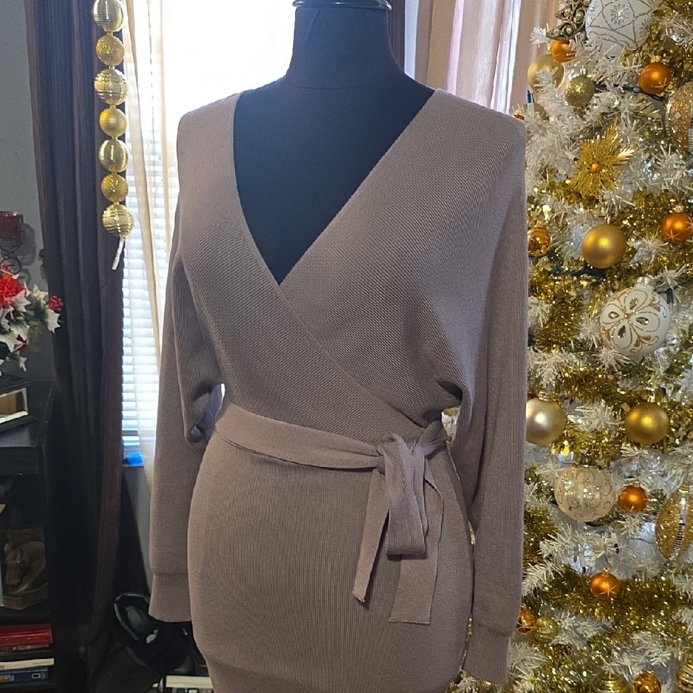 HALARA Taupe Wrap Knit Dress - Picture 14 of 16